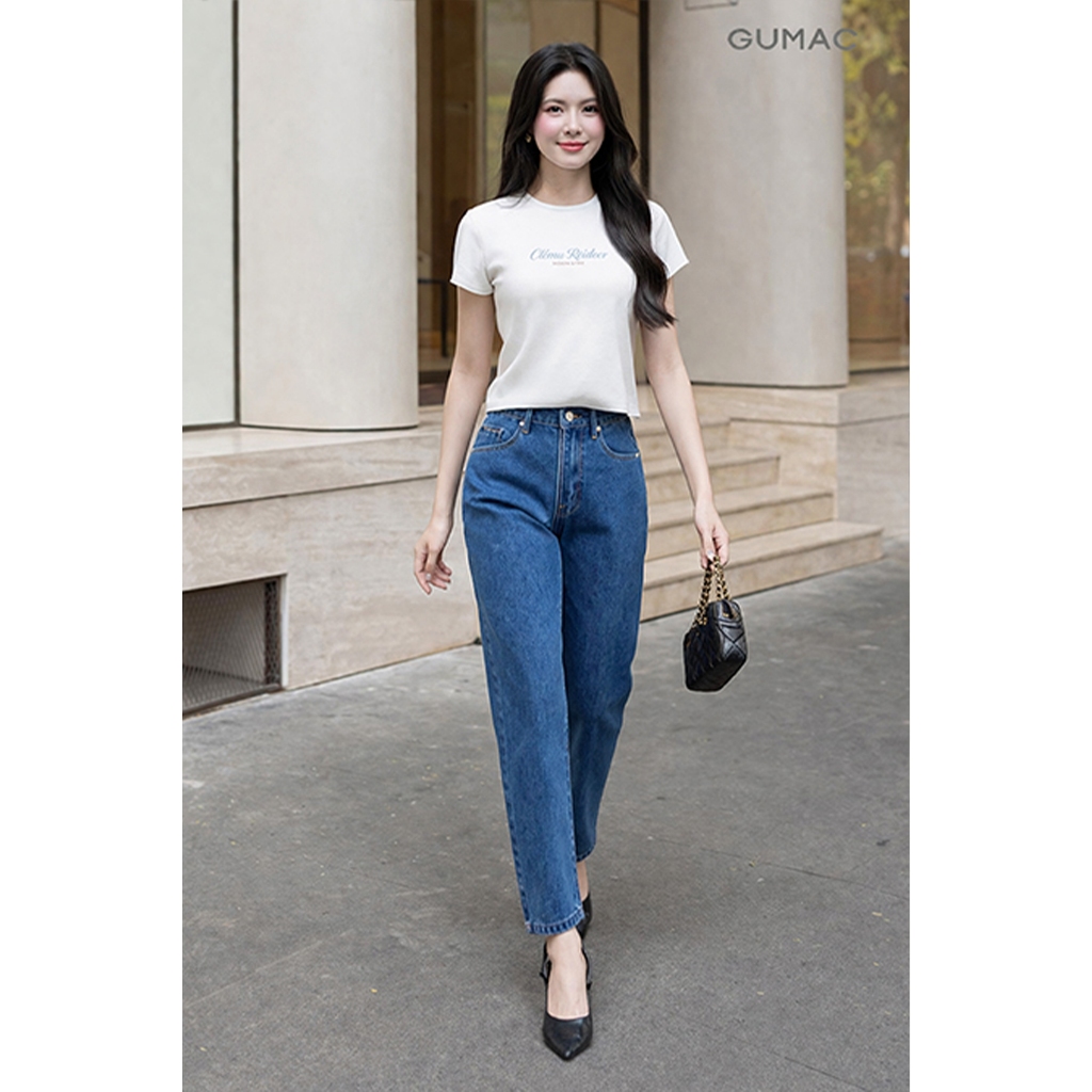 Quần jeans baggy nữ Gmorning - GUMAC dài 89cm tôn dáng chất liệu demim mềm mịn thoáng mát đứng form thoải mái YQJF07044