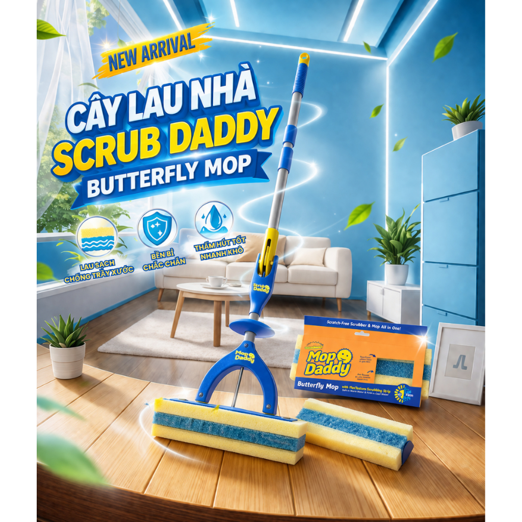Cây lau đa năng Butterfly Mop Scrub Daddy - Cây lau thông minh, Vắt nhanh, Siêu thấm,... | BigBuy360 - bigbuy360.vn