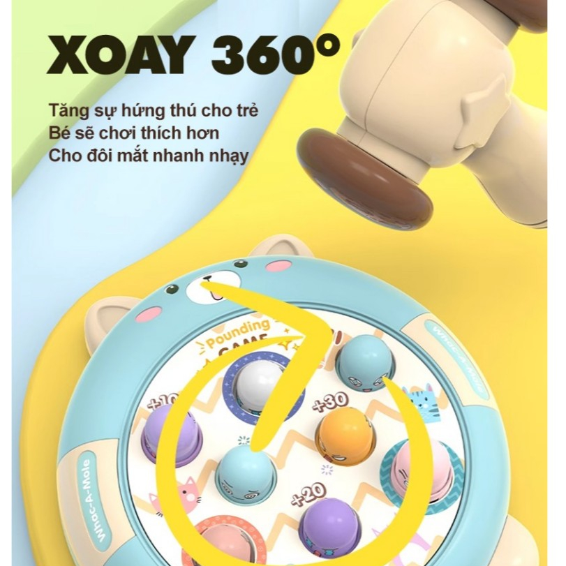 Đồ chơi Đập Chuột Hình Gấu Xoay 360 Độ Tặng 2 Búa Có Đèn Có Nhạc Đập Thỏ Dễ Thương - Đồ Chơi Cho Bé PUKAPI