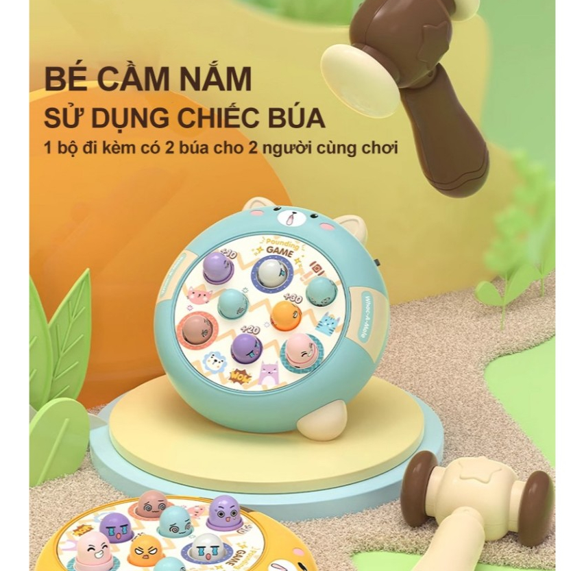 Đồ chơi Đập Chuột Hình Gấu Xoay 360 Độ Tặng 2 Búa Có Đèn Có Nhạc Đập Thỏ Dễ Thương - Đồ Chơi Cho Bé PUKAPI