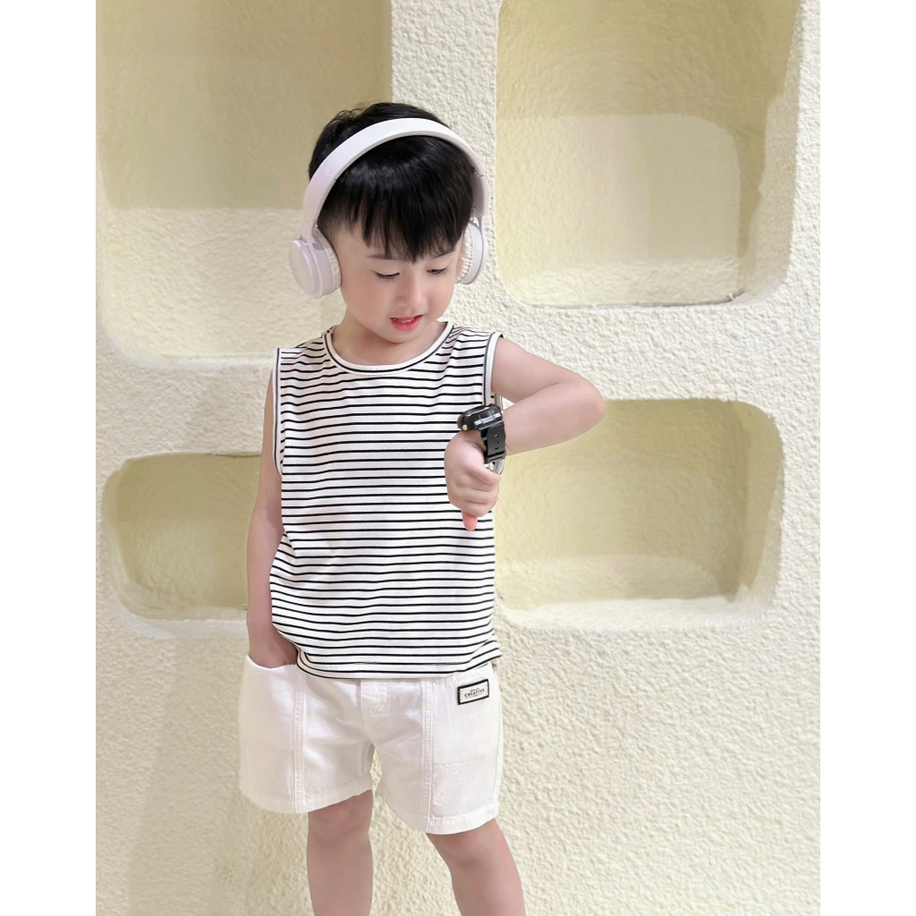 Áo ba lỗ tone màu basic cho bé trai bé gái 9-23kg. Áo sát nách mùa hè màu trắng, đen cho bé 9-28kg