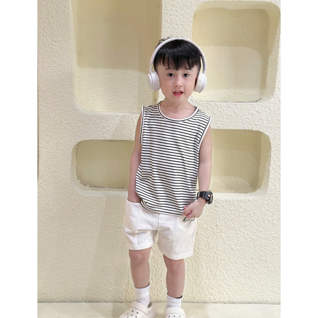 Áo ba lỗ tone màu basic cho bé trai bé gái 9-23kg. Áo sát nách mùa hè màu trắng, đen cho bé 9-28kg