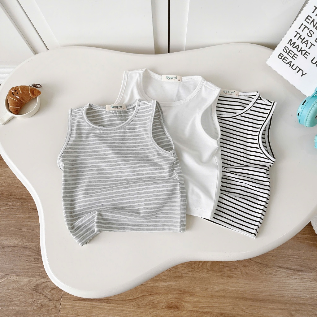 Áo ba lỗ tone màu basic cho bé trai bé gái 9-23kg. Áo sát nách mùa hè màu trắng, đen cho bé 9-28kg