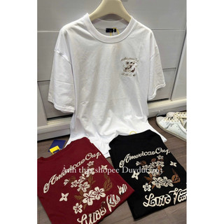 Áo thun lệ v thêu hoạ tiết hoa nhỏ trước sau chất vải cotton thời trang nam nữ, áo phông lệ v thêu chi tiết form rộng