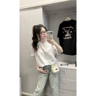 Áo thun lệ v thêu hoạ tiết hoa nhỏ trước sau chất vải cotton thời trang nam nữ, áo phông lệ v thêu chi tiết form rộng