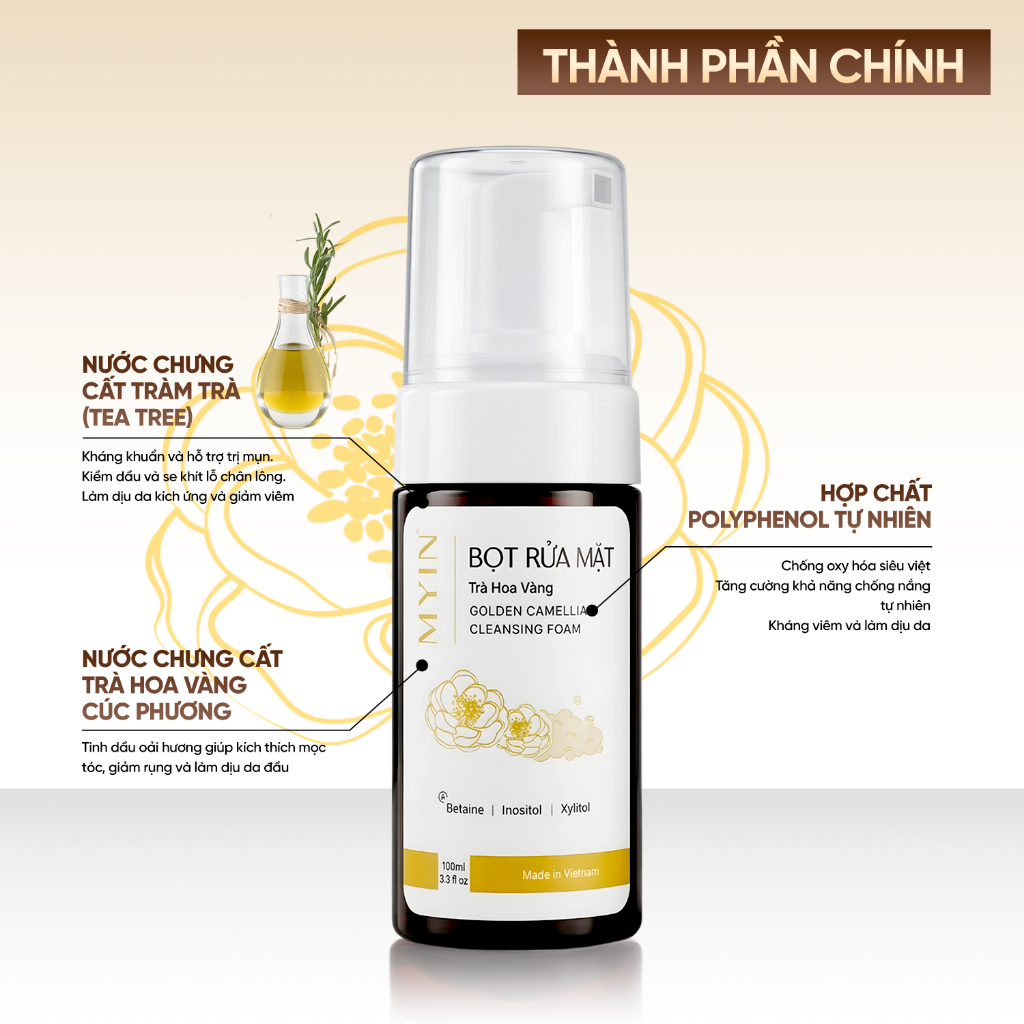 MYIN Bọt Rửa Mặt Trà Hoa Vàng 100ml- Làm Sạch Dịu Nhẹ, Thoáng Lỗ Chân Lông, Hỗ Trợ Giảm Mụn