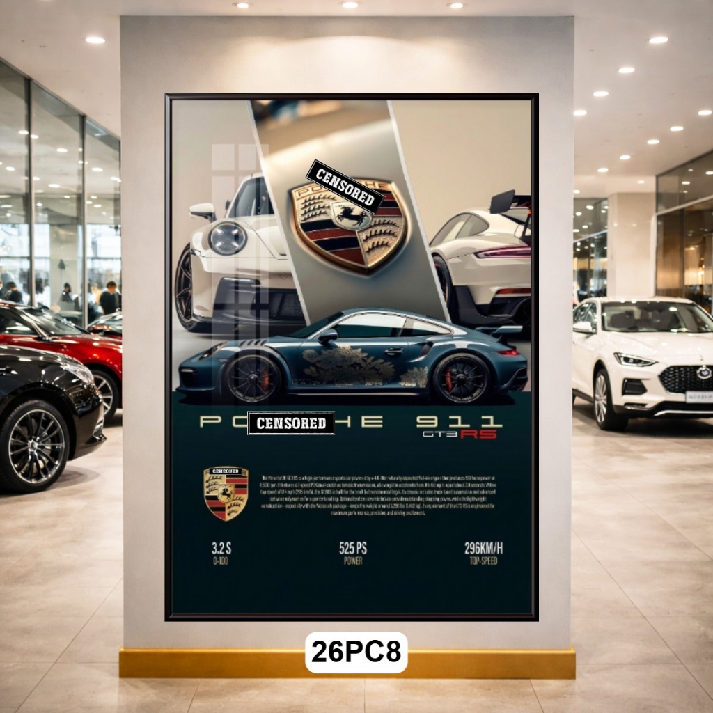 Tranh Siêu Xe Poster PORSCHE Tráng Gương Có Khung - Decor Showroom, Phòng Ngủ, Phòng Khách, Góc Làm Việc Cực Chất | BigBuy360 - bigbuy360.vn