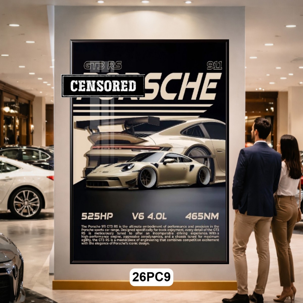 Tranh Siêu Xe Poster PORSCHE Tráng Gương Có Khung - Decor Showroom, Phòng Ngủ, Phòng Khách, Góc Làm Việc Cực Chất