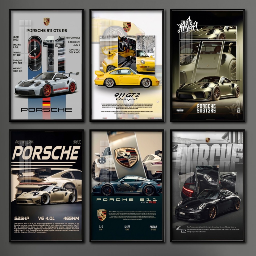 Tranh Siêu Xe Poster PORSCHE Tráng Gương Có Khung - Decor Showroom, Phòng Ngủ, Phòng Khách, Góc Làm Việc Cực Chất