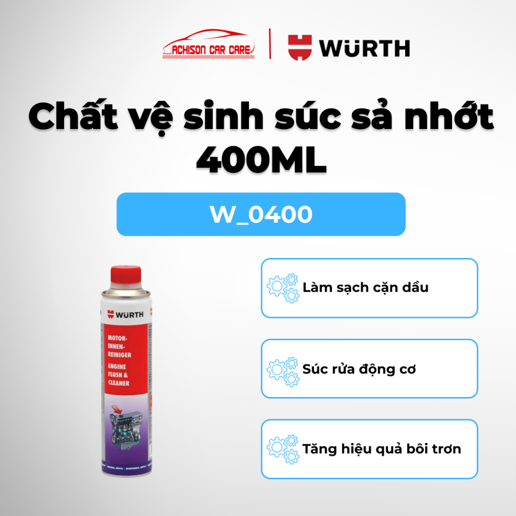 CHẤT VỆ SINH SÚC SẢ NHỚT WURTH 0400 400ML LÀM SẠCH CẶN BẨN ĐỘNG CƠ TRƯỚC KHI THAY NHỚT