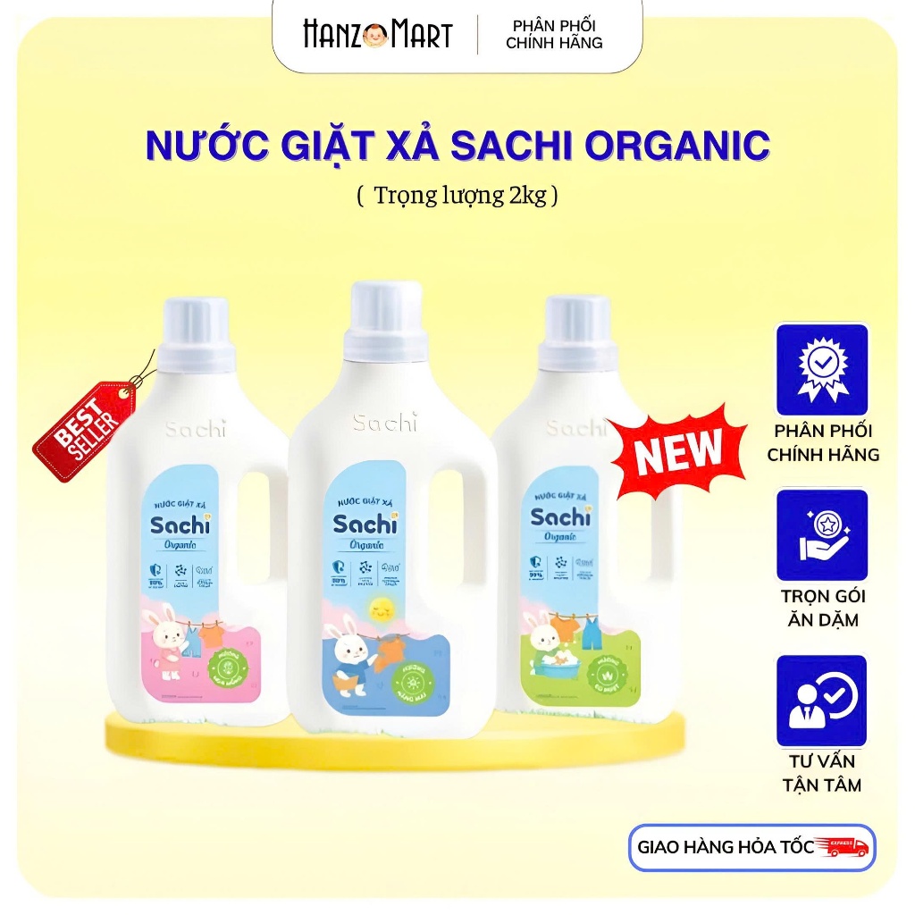 Nước Giặt Xả Cho Bé Sachi Organic Hương Thơm Dịu Nhẹ, Làm Sạch Vết Bẩn, Làm Mềm và Giữ Bền Màu Vải An Toàn Cho Trẻ Nhỏ