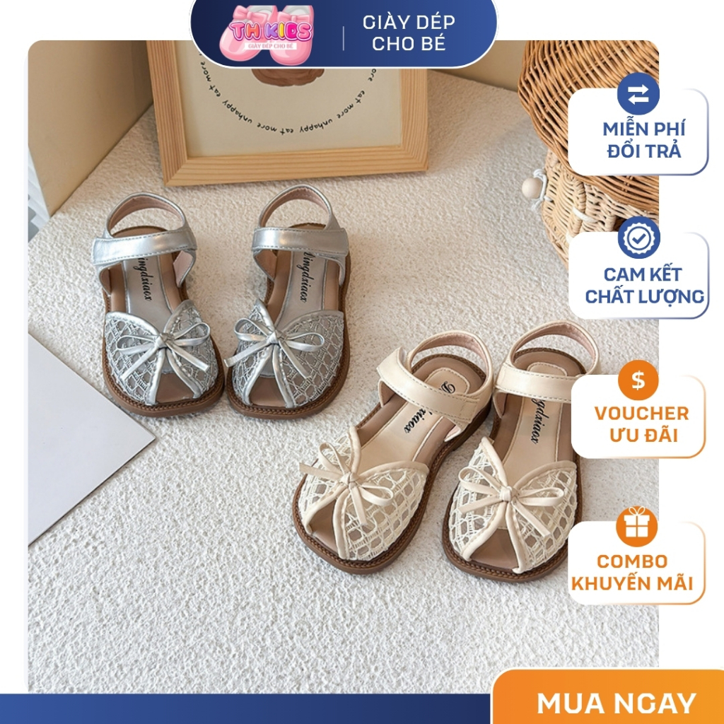 [M190] Giày Bé Gái Cao Cấp Quai Dán Tiện Lợi, Sandals Rọ Phối Lưới Thoáng Khí Phong Cách Hàn Quốc Mới Nhất TH Kids