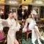 HT220 Áo choàng ngủ lụa sexy tay ren lông vũ sang chảnh, áo choàng trang điểm cô dâu sexy quyến rũ HT220