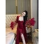 HT220 Áo choàng ngủ lụa sexy tay ren lông vũ sang chảnh, áo choàng trang điểm cô dâu sexy quyến rũ HT220
