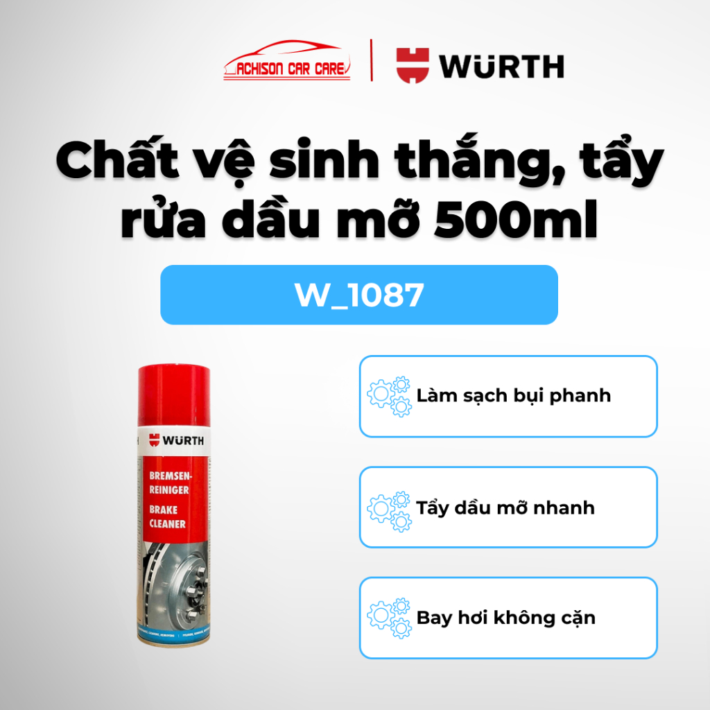 CHẤT VỆ SINH THẮNG WURTH 1087 500ML LÀM SẠCH DẦU MỠ KHÔ NHANH KHÔNG VẾT