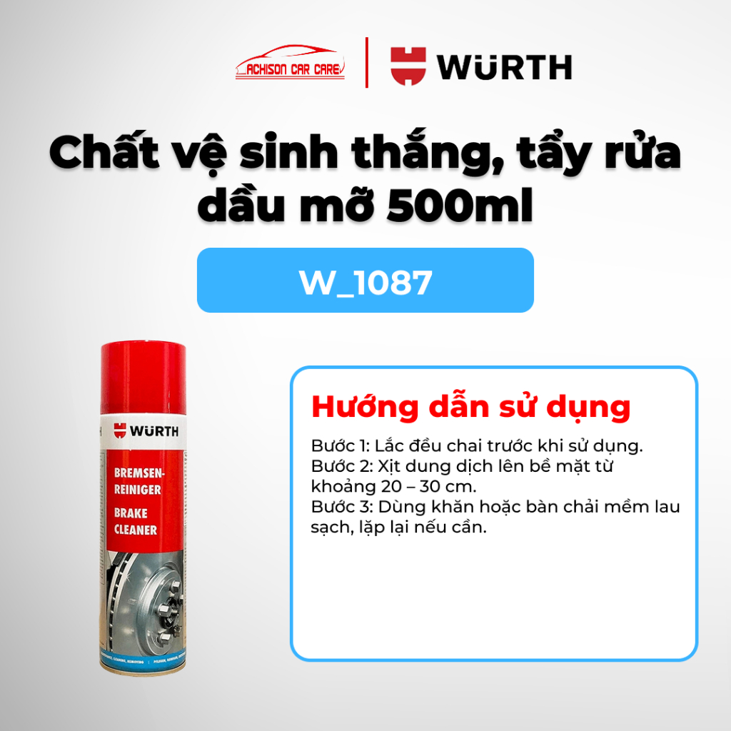 CHẤT VỆ SINH THẮNG WURTH 1087 500ML LÀM SẠCH DẦU MỠ KHÔ NHANH KHÔNG VẾT