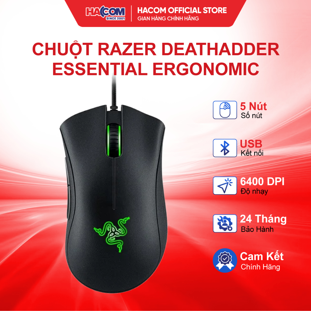 Chuột Razer DeathAdder Essential Ergonomic đen (USB/Led Green) - BH 24 ...