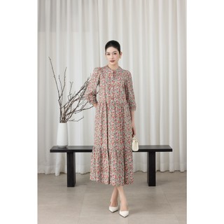 SWANLAKE | Váy Đầm Nữ Maxi Dáng Dài Cổ Trụ Cài Nút Tay Lỡ Cotton Bông Nhí Xếp Ly Đuôi Cá D12355