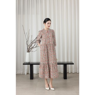 SWANLAKE | Váy Đầm Nữ Maxi Dáng Dài Cổ Trụ Cài Nút Tay Lỡ Cotton Bông Nhí Xếp Ly Đuôi Cá D12355