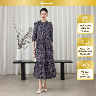 SWANLAKE | Váy Đầm Nữ Maxi Dáng Dài Cổ Trụ Cài Nút Tay Lỡ Cotton Bông Nhí Xếp Ly Đuôi Cá D12355