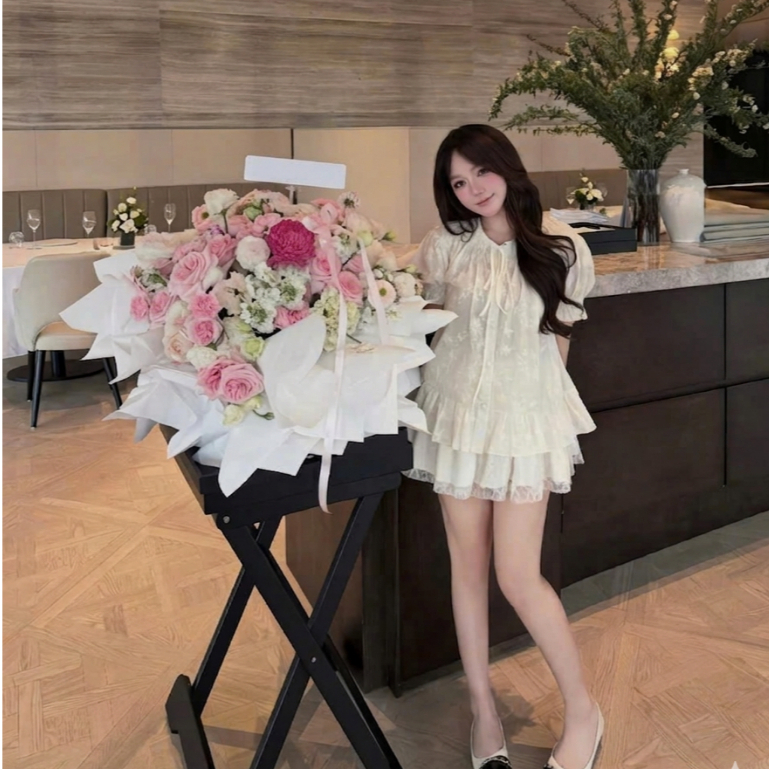 Set thô boi áo kèm chân váy ren mềm mát, set đồ mặc hè siêu xinh MUZA S61