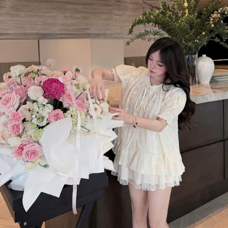Set thô boi áo kèm chân váy ren mềm mát, set đồ mặc hè siêu xinh MUZA S61