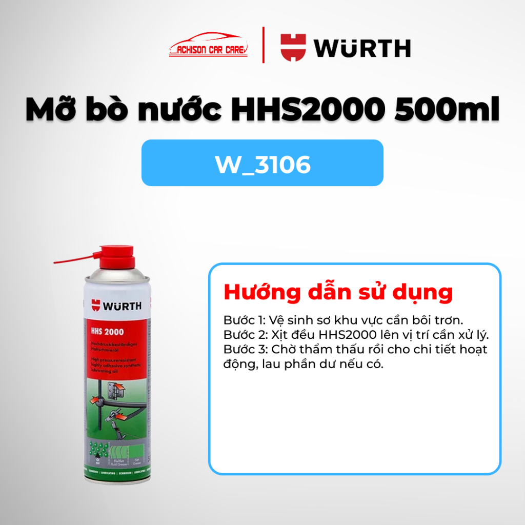 WURTH MỠ BÔI TRƠN WURTH HHS2000 500ML 3106 THẨM THẤU SÂU CHỐNG MÀI MÒN CHỐNG KẸT