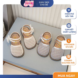 Giày Bé Gái Mũi Rọ Phối Lưới Đính Ngọc Sang Trọng, Sandals Tiểu Thư Quai Dán Đi Chơi, Dự Tiệc Cực Xinh