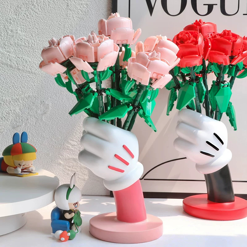 【Giao nhanh🚚】Bó hoa hồng lắp ráp – Mô hình hoa hồng siêu thực tế, không bao giờ héo, decor siêu đẹp