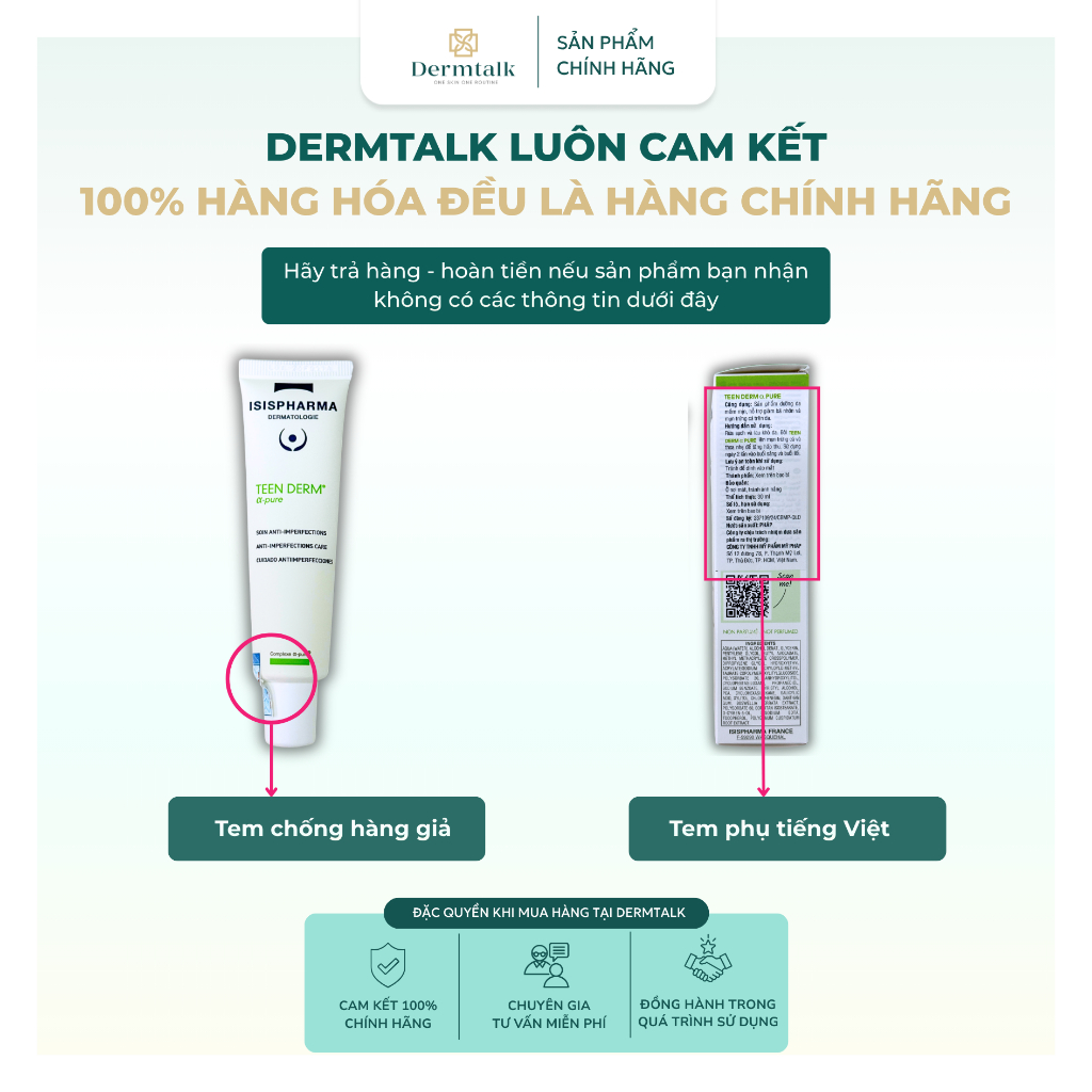 Kem chấm giảm mụn viêm chuyên sâu ISISPHARMA TEEN DERM α-Pure 30ml - Kiểm soát nhờn, giảm viêm