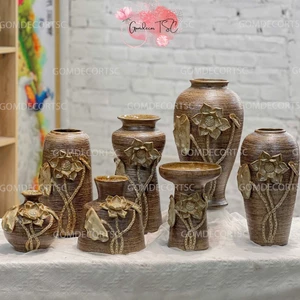Bình Hoa Đắp Nổi Sen Gốm Sứ Bát Tràng Lọ Hoa Decor Trang Trí Cắm Hoa Làm Quà Tặng Gomdecortsc