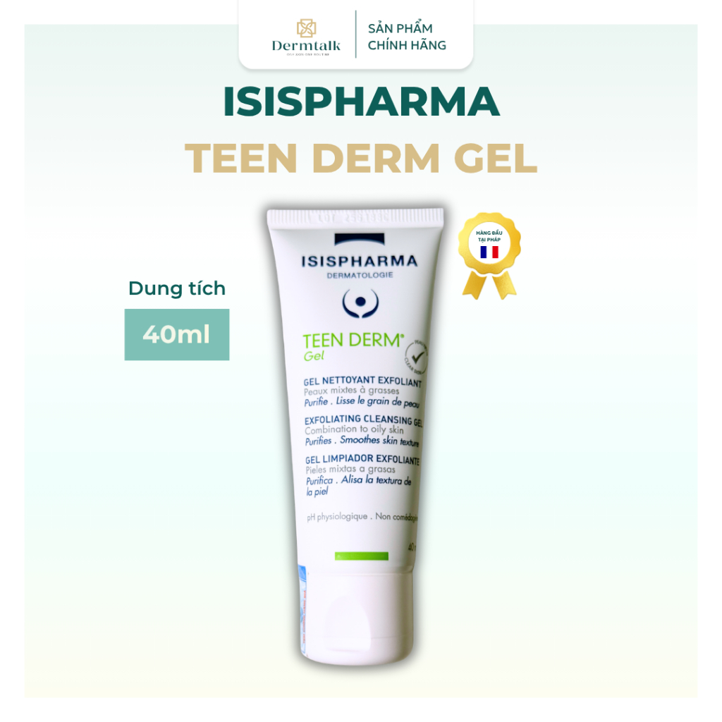 Gel rửa mặt giảm mụn Isispharma Teen Derm - Làm sạch sâu, giảm nhờn và ngừa mụn hiệu quả 40ml/150ml
