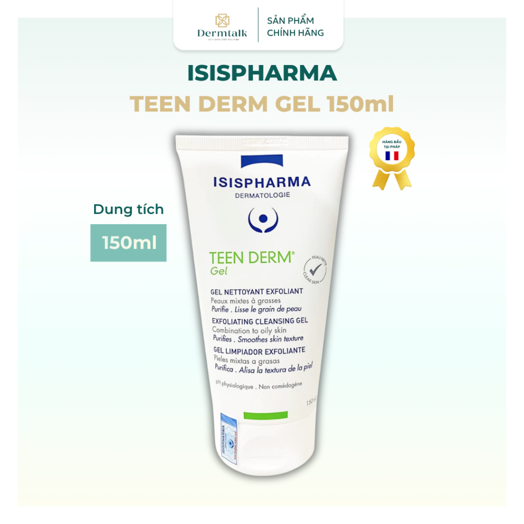 Gel rửa mặt giảm mụn Isispharma Teen Derm - Làm sạch sâu, giảm nhờn và ngừa mụn hiệu quả 40ml/150ml