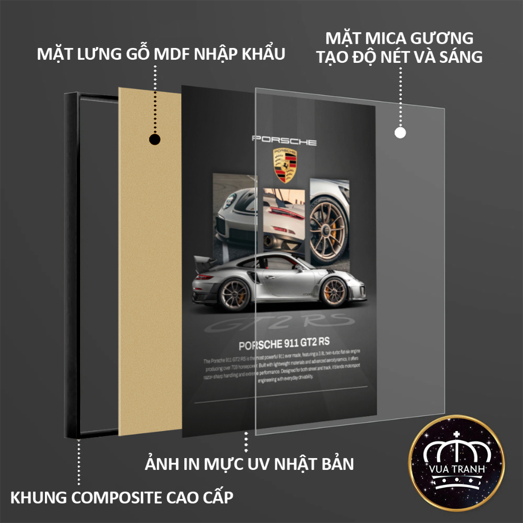Tranh Siêu Xe Poster PORSCHE Tráng Gương Có Khung - Decor Showroom, Phòng Ngủ, Phòng Khách, Góc Làm Việc Cực Chất
