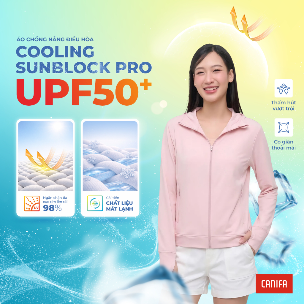 [ 1-3.7 TẶNG KHĂN CHỐNG NẮNG] Áo chống nắng nữ anti 98% UV CANIFA dài tay có mũ dáng vừa vải mát lạnh 6OT26S002