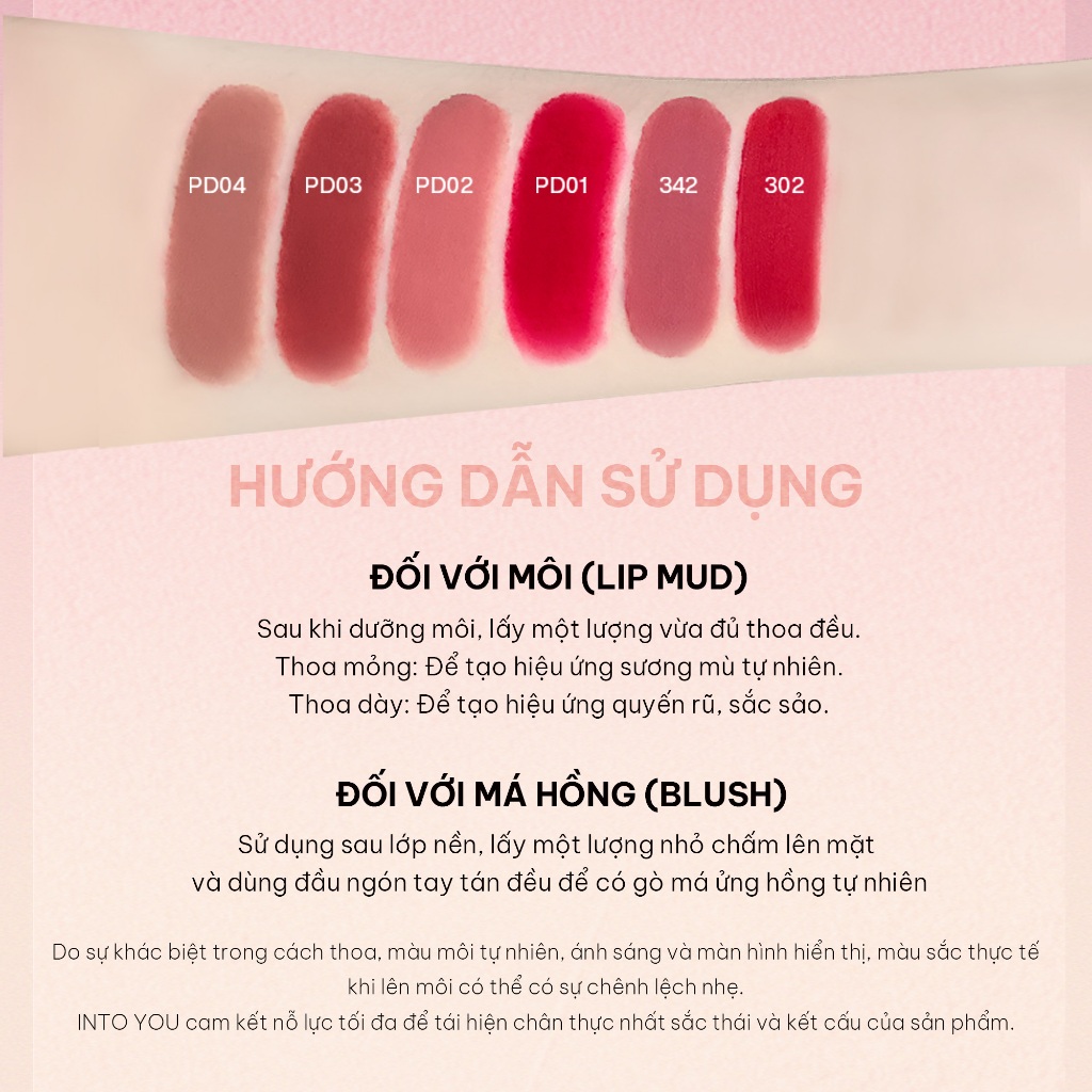 Son Bùn Hũ INTO YOU Mịn Lì Nhẹ Dễ Tán, Không Khô Môi Dùng Cho Môi Và Má 5g