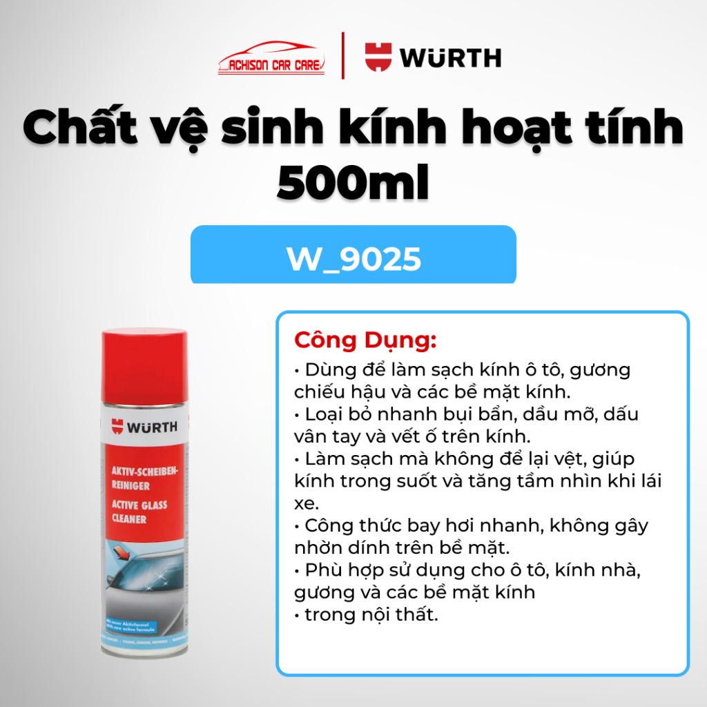 WURTH CHẤT VỆ SINH KÍNH HOẠT TÍNH  500ML 9025 LÀM SẠCH BỀ MẶT KHÔ NHANH KHÔNG ĐỂ LẠI VẾT
