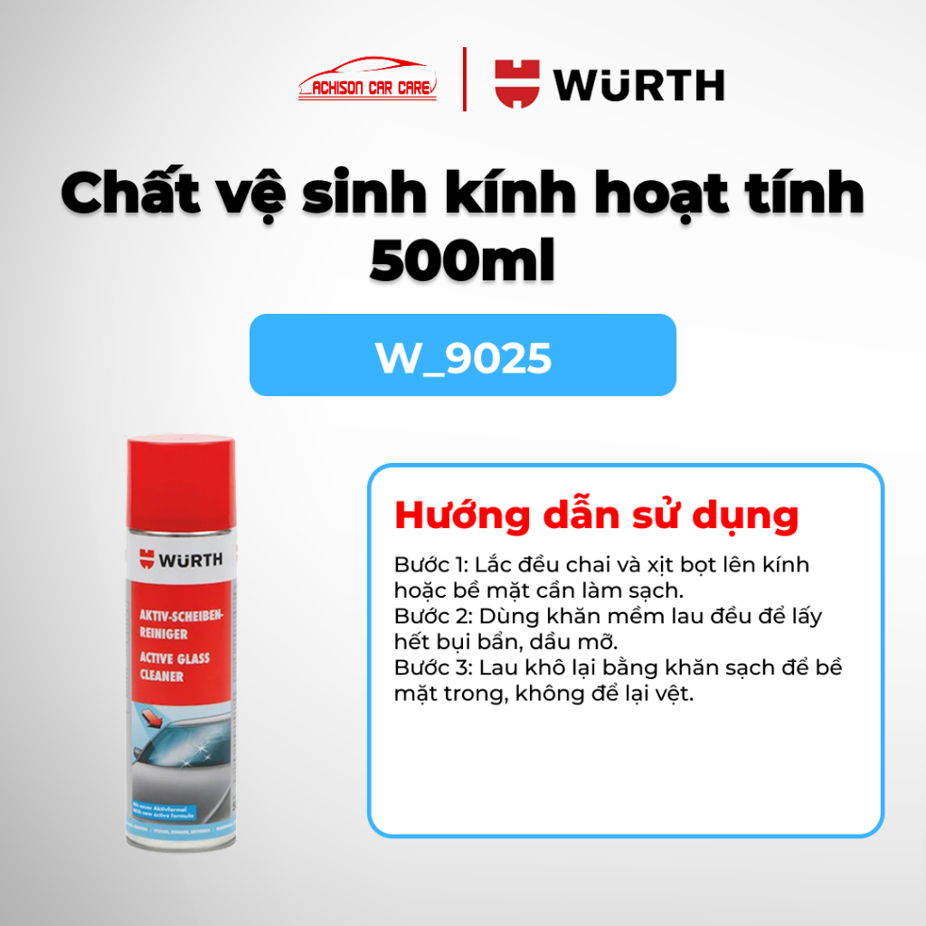 WURTH CHẤT VỆ SINH KÍNH HOẠT TÍNH  500ML 9025 LÀM SẠCH BỀ MẶT KHÔ NHANH KHÔNG ĐỂ LẠI VẾT