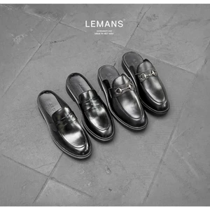 Giày Sục LEMANS Mules Loafer - Black. Da bò nguyên tấm - Đế khuôn độc quyền tăng cao 4cm - Bảo hành 24 Tháng