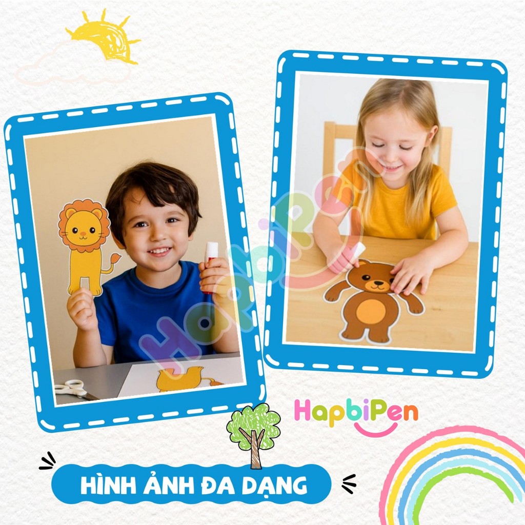 Tranh cắt dán cho bé Bộ 20 trang với chủ đề động vật học liệu giúp trẻ rèn luyện kỹ năng HL002