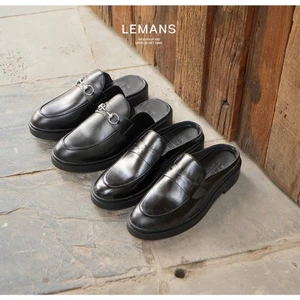 Giày Sục Tăng Cao 4cm LEMANS Mules Loafer - Black. Da bò nhập khẩu. Đế khuôn độc quyền BH 24T
