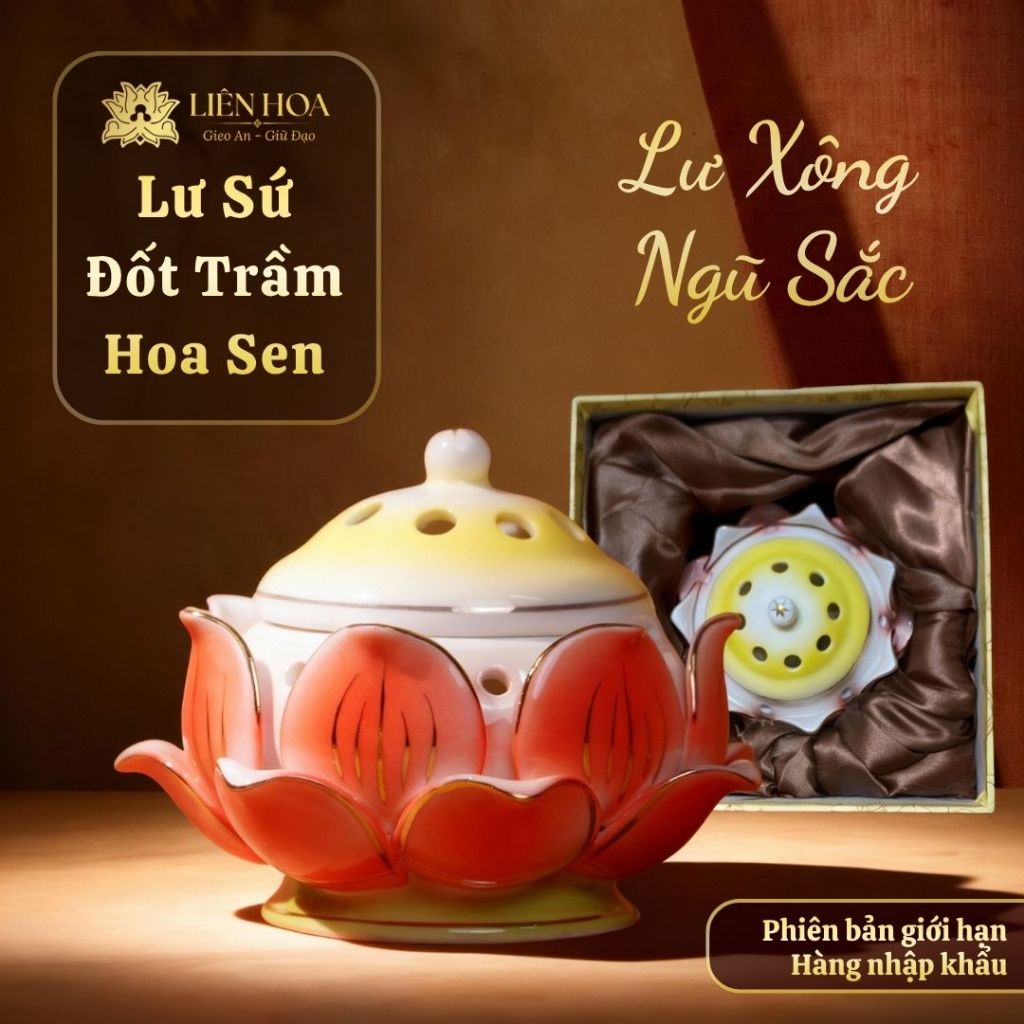 Lư Đốt Trầm Liên Hoa – Lư Xông Trầm Hương, Trang Trí Bàn Thờ, Phụ Kiện Thờ Cúng, Lư Đốt Nhang Trầm