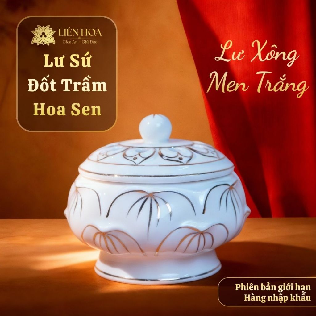 Lư Đốt Trầm Liên Hoa – Lư Xông Trầm Hương, Trang Trí Bàn Thờ, Phụ Kiện Thờ Cúng, Lư Đốt Nhang Trầm