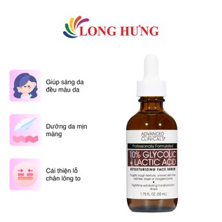 Tế bào chết hóa học Advanced Clinicals 10% Glycolic + Lactic Acid Serum (52ml)