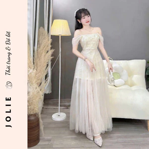 Váy ren phối lưới trễ vai công chúa bồng bềnh siêu xinh