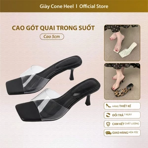 Dép Cao Gót 5cm Quai Trong Suốt Mica Bản To Cone Heel – Dép Nữ Mũi Vuông Thanh Lịch, Tôn Dáng