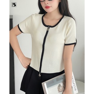 Áo phông nữ basic cổ tròn tay ngắn phối viền màu thời trang Twentyfive Fashion - 6842