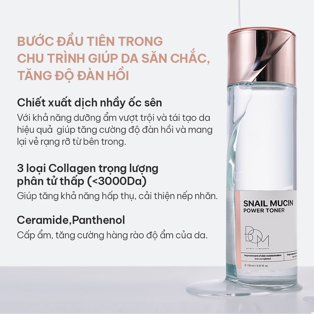 Nước hoa hồng hỗ trợ dưỡng sáng, mờ nếp nhăn B.O.M Snail Mucin Power Toner - 150ml