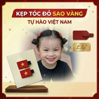 Kẹp tóc cờ đỏ sao vàng bằng vải thêu sắc nét mừng đại lễ