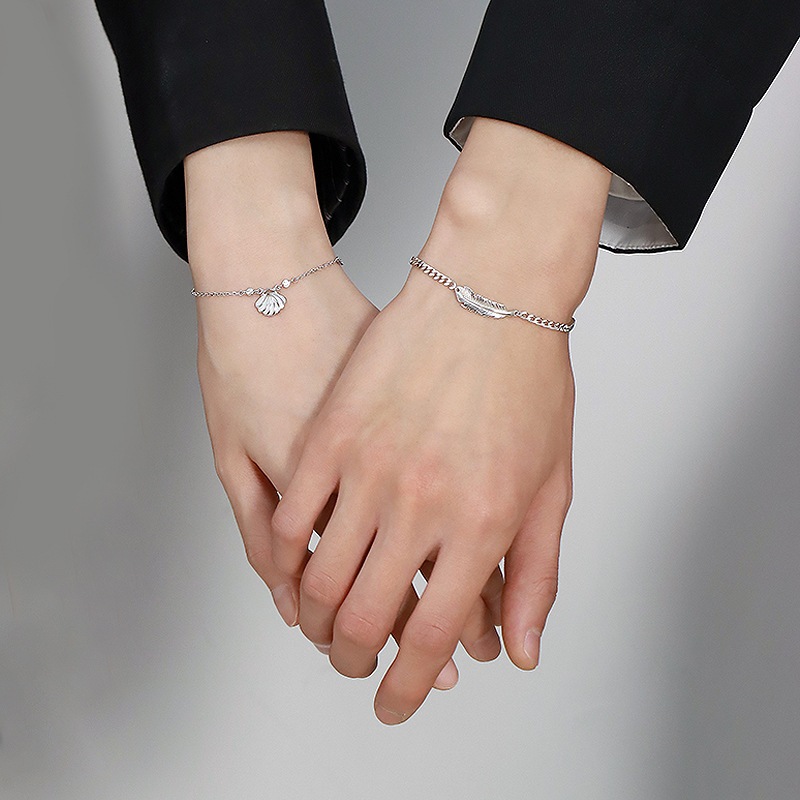 Lắc tay đôi hợp kim cao cấp, vòng tay đôi nam nữ charm lông vũ vỏ sò đính đá Imoon Jewelry